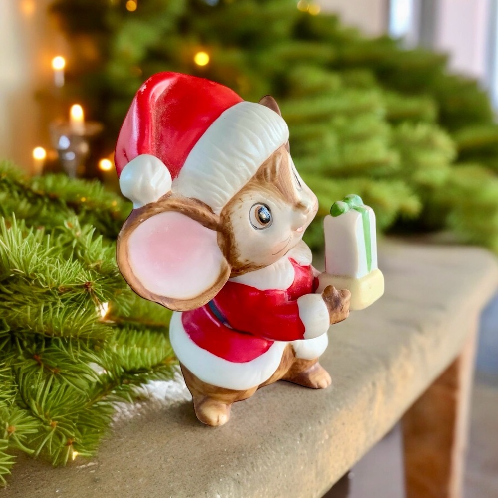 🚩SOLD🚩 Vintage Christmas HOMCO Santa Mouse Figurine - Picture 4 of 11